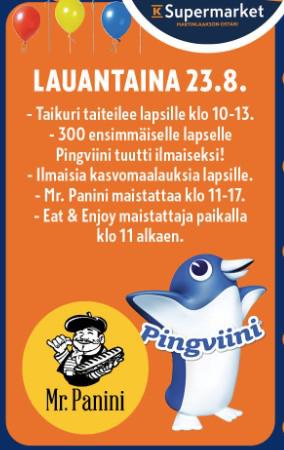K-Supermarketin juhlaviikonlopun ohjelma la 23.8.